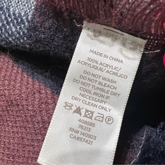 Plaid Knit Poncho Sweater Black Brown Cream Gray by LOFT OS - Picture 6 of 7